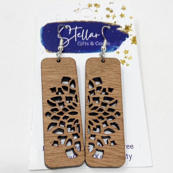 Floral Mandala Wood Bar Dangle Earrings NWT - Picture 7 of 7